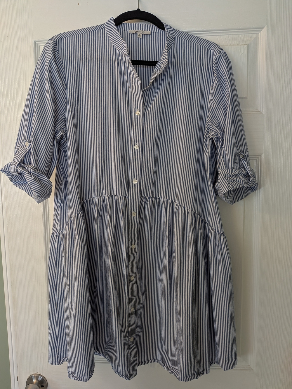 Madewell Blue and White Striped Button-Front Mini Dress